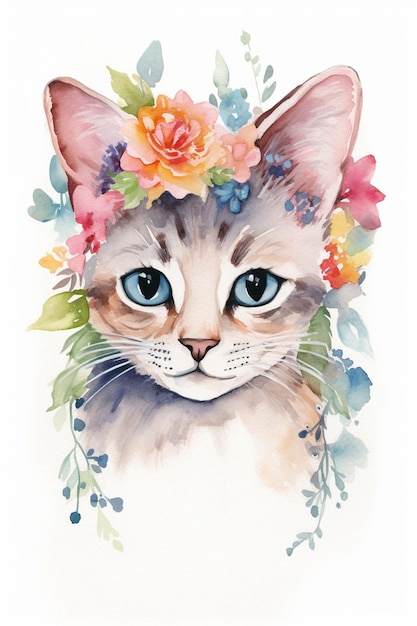 A cat with a flower crown on his head