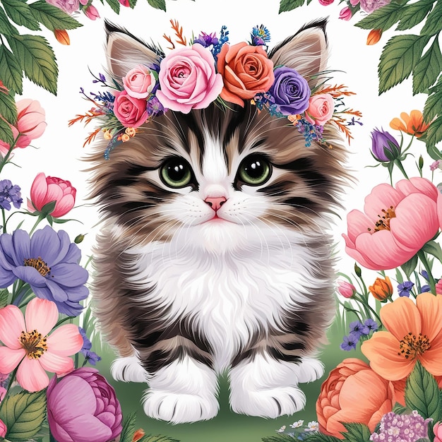 Photo a cat with a flower crown on its head is shown