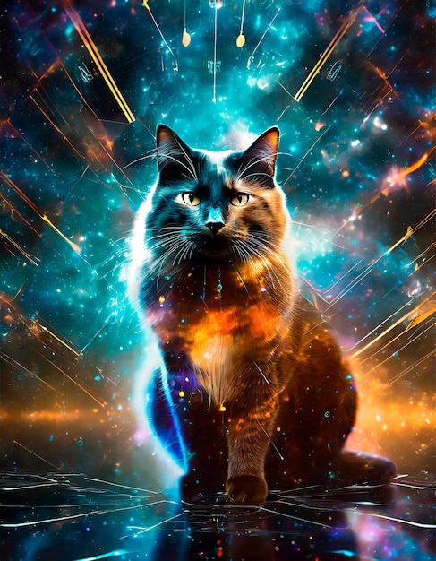 Cat with futuristic background