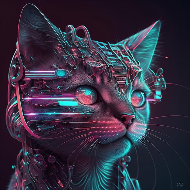 a cat with a futuristic design on it s face generative AI