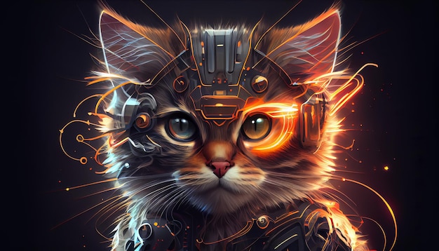 A cat with a futuristic look on its face