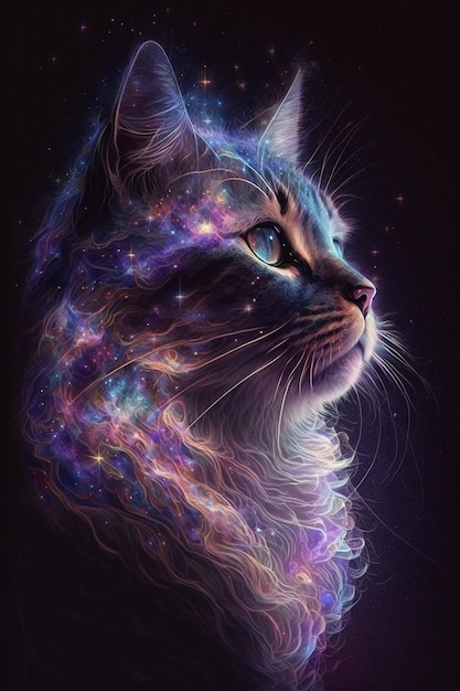 A cat with a galaxy background.