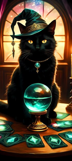 Photo a cat with a glass ball and a gold chain