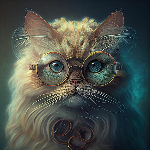 The cat with glasses is a symbol of intelligence curiosity and wit This illustration represents a clever and curious companion who is always ready to learn and explore new ideas