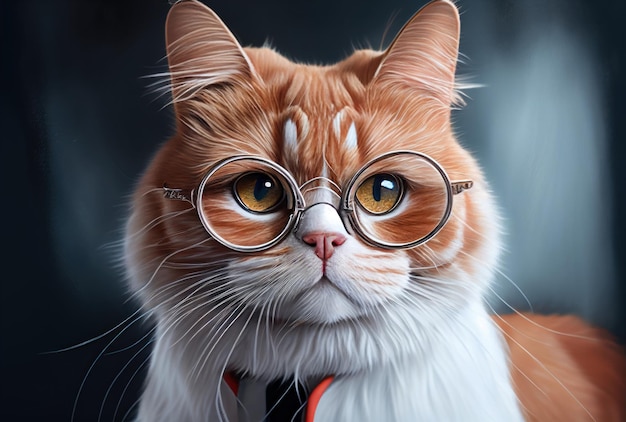 A cat with glasses and a tie is shown.