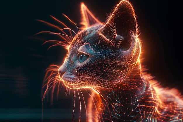 Photo a cat with a glowing orange and black pattern