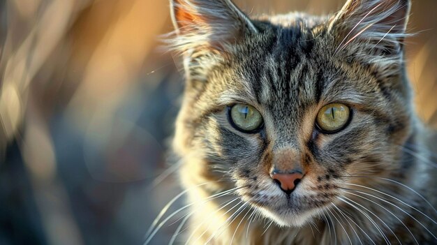 a cat with a green eye and a yellow eye