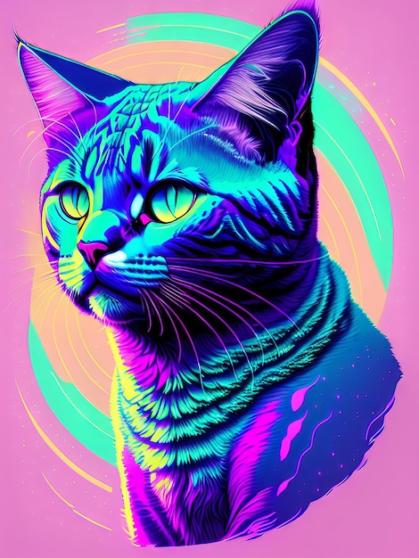 A cat with green eyes is on a pink background.