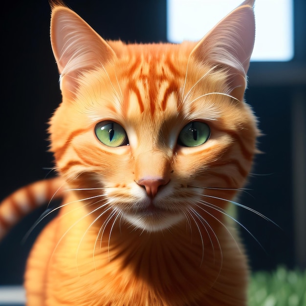 A cat with green eyes is sitting in a patch of grass.