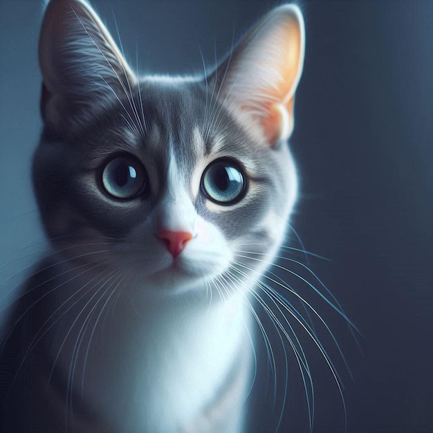 a cat with green eyes and a white nose is looking at the camera