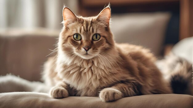 a cat with green eyes and a white nose is sitting on a couch