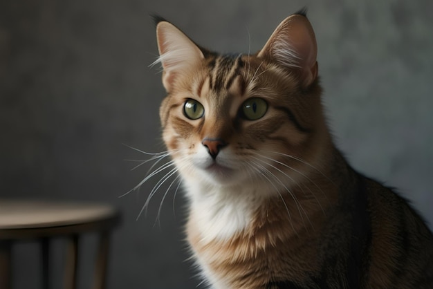 a cat with green eyes and a white patch on its face