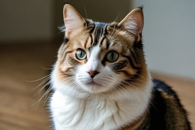 a cat with green eyes and a white patch on its face