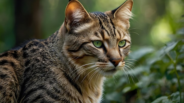 a cat with green eyes and a white stripe on its face