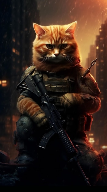 Cat with a gun on his face