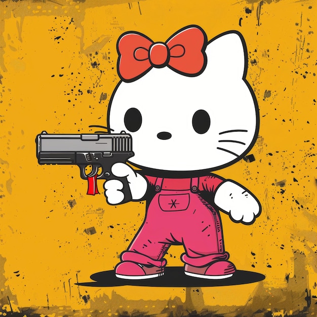 Photo a cat with a gun pointing to a girl with a bow