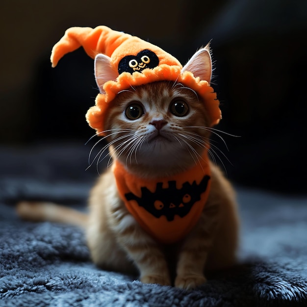 Photo cat with halloween get up and ghost style