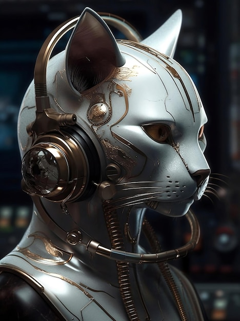 A cat with headphones on