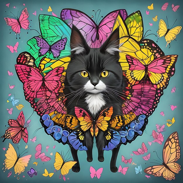 a cat with a heart that says butterflies on it