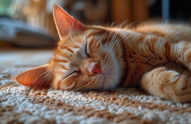 a cat with its eyes closed and a paw on the ground