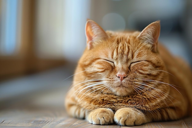 a cat with its eyes closed sleeping on the floor