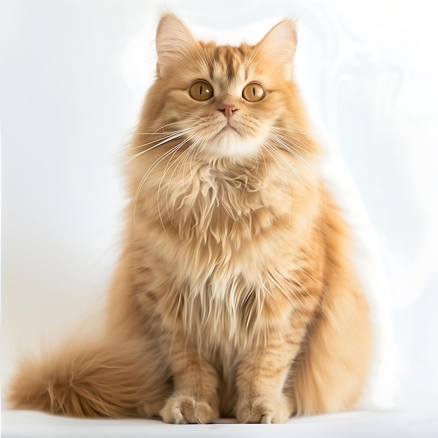 A cat with long hair sitting on a white background