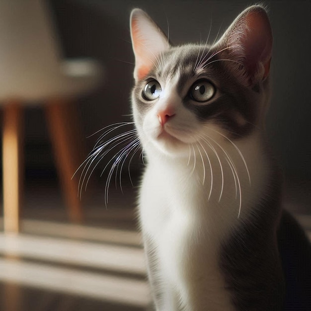 a cat with long whiskers is sitting on a table