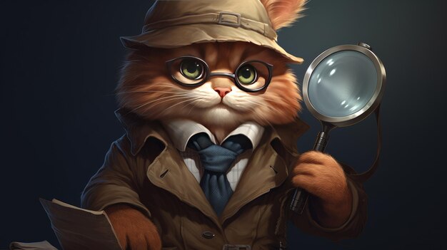 Photo a cat with a magnifying glass is looking into a magnifying glass.