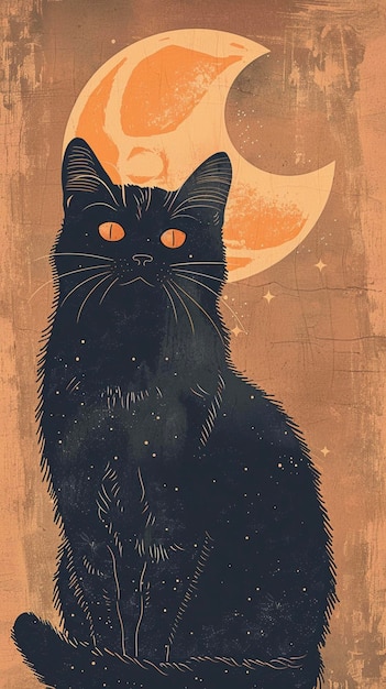 Photo a cat with a moon in the background