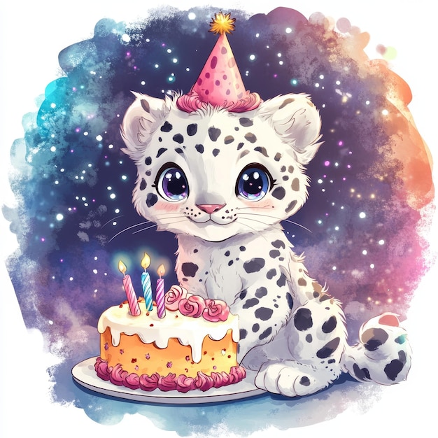 Photo a cat with a party hat on it and a cake with lit candles