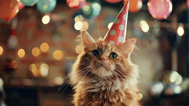 Photo a cat with a party hat on its head