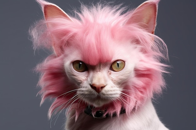 a cat with pink hair