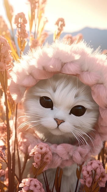 Photo a cat with a pink hat that says  cat