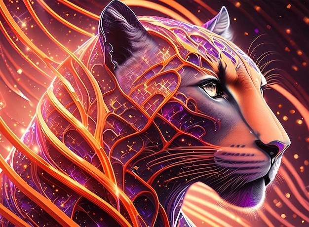 cat with a purple mane is shown in an animated image