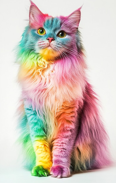 Photo a cat with a rainbow colored fur on its back