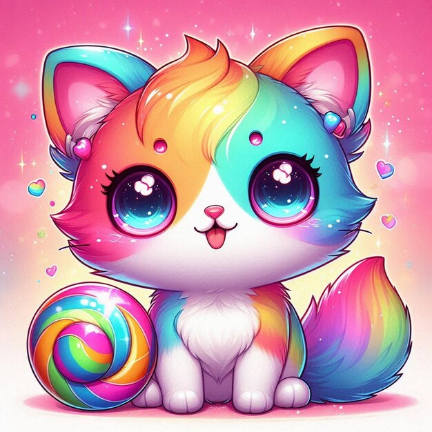 a cat with rainbow hair and rainbow on the face