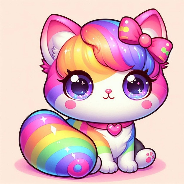 a cat with rainbow hair and rainbow hair is sitting on a pink background