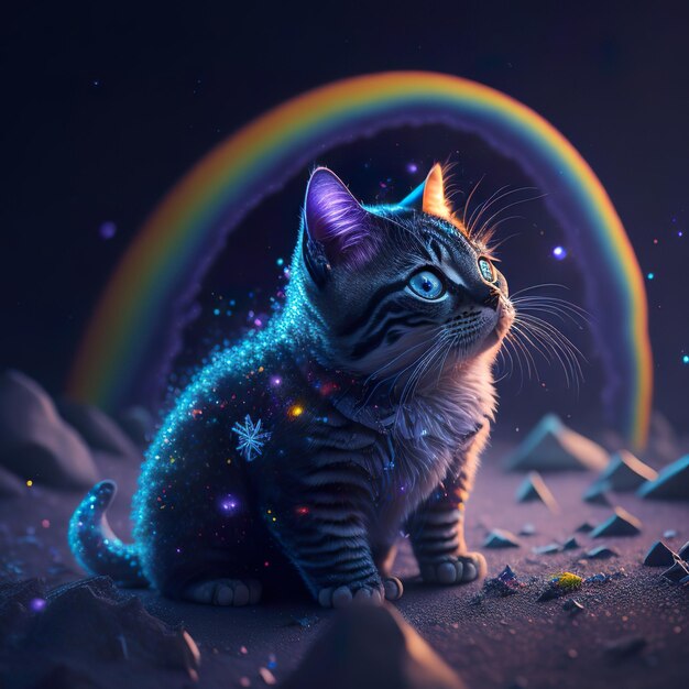 A cat with a rainbow on its back