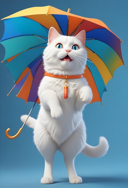 a cat with a rainbow umbrella