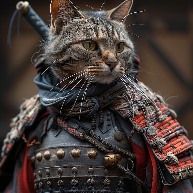 Photo a cat with a red and black outfit has a red and black scarf on it