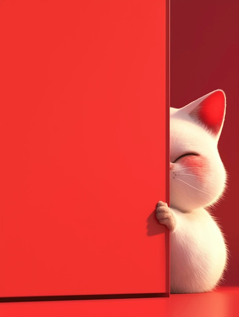 a cat with a red nose and eyes closed and a red background