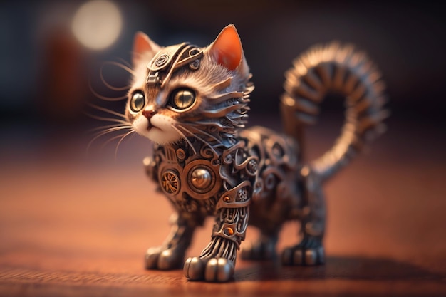 A cat with a robot body and a head that says'cat '