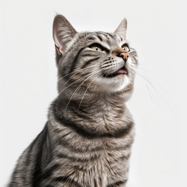 A cat with stripes on its face and a mouth that says " i love cats ".