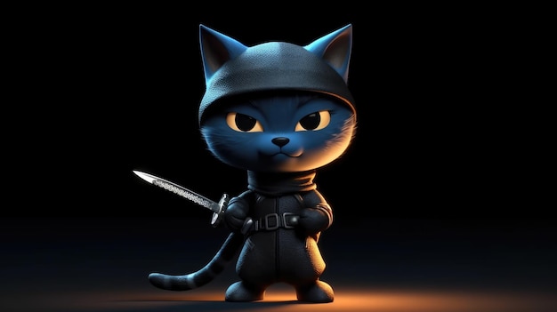 A cat with a sword in his hand