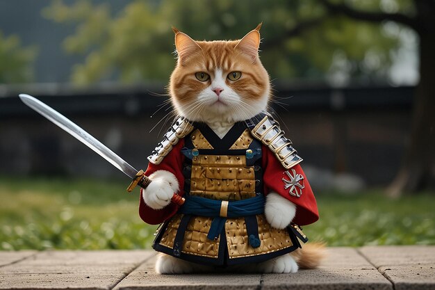 a cat with a sword and a sword in the middle of it