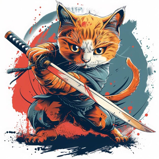 a cat with a sword and a sword in the middle of it