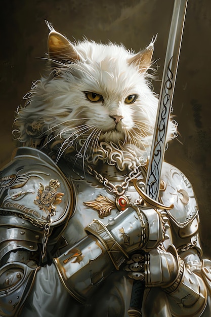 a cat with a sword and the word cat on it