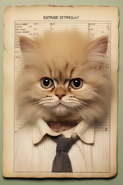 Photo a cat with a tie on its head is shown in a book