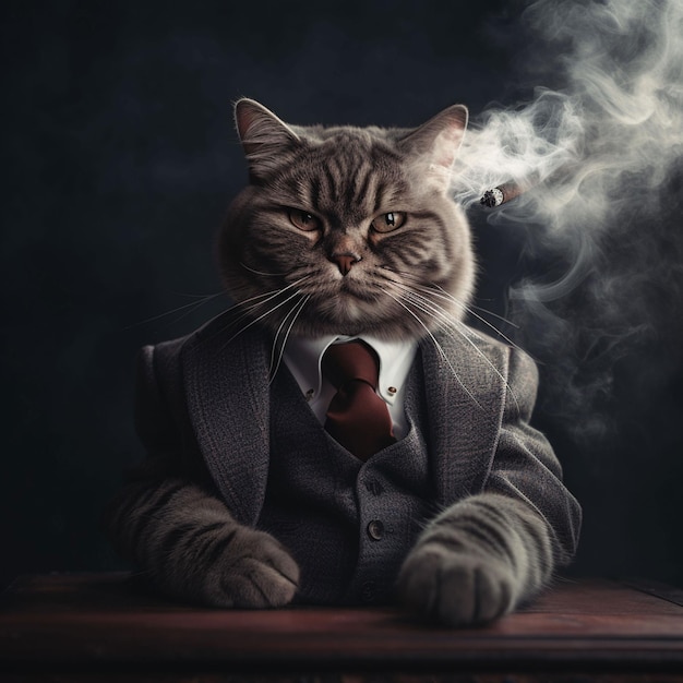 A cat with a tie that says'smoke'on it