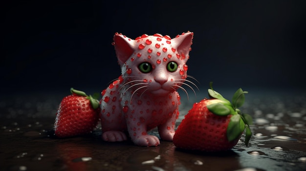 A cat with two strawberries on it